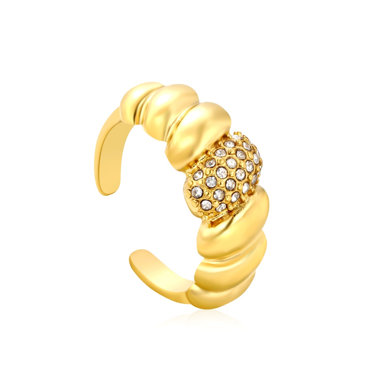 9.5mm Gold Open Ring with Croissant - shaped Setting and White/Royal Blue/Emerald Diamond Inlays asonjewelry